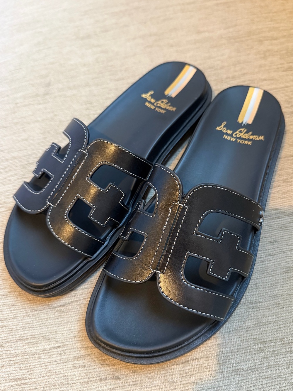 Sam Edelman Black Leather Logo Slide Sandals